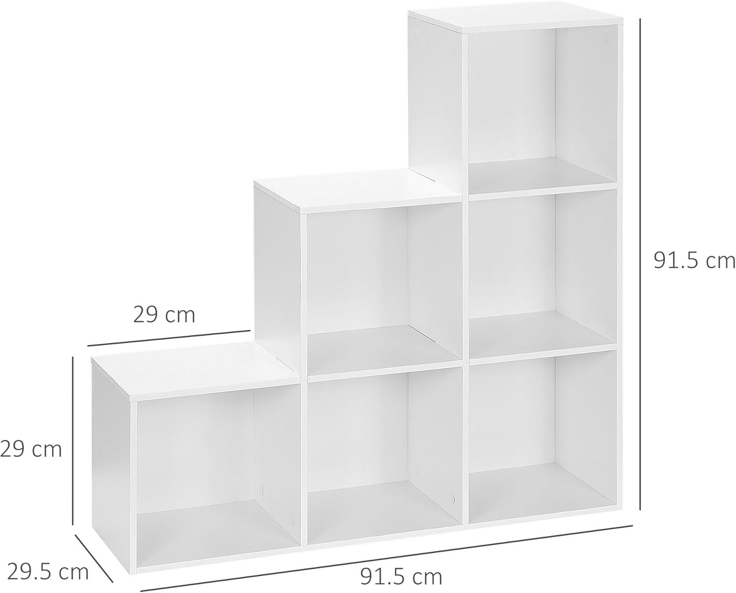 Modern 3-Tier Cube Storage Shelf, 6 Cube Bookcase Unit, Freestanding Step Design