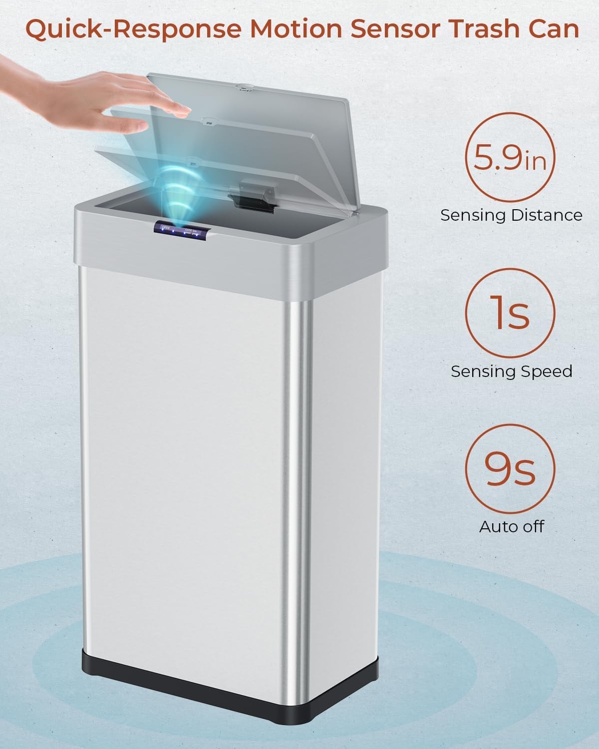 50L Sensor Kitchen Bin Touchless Automatic Soft Close Silver