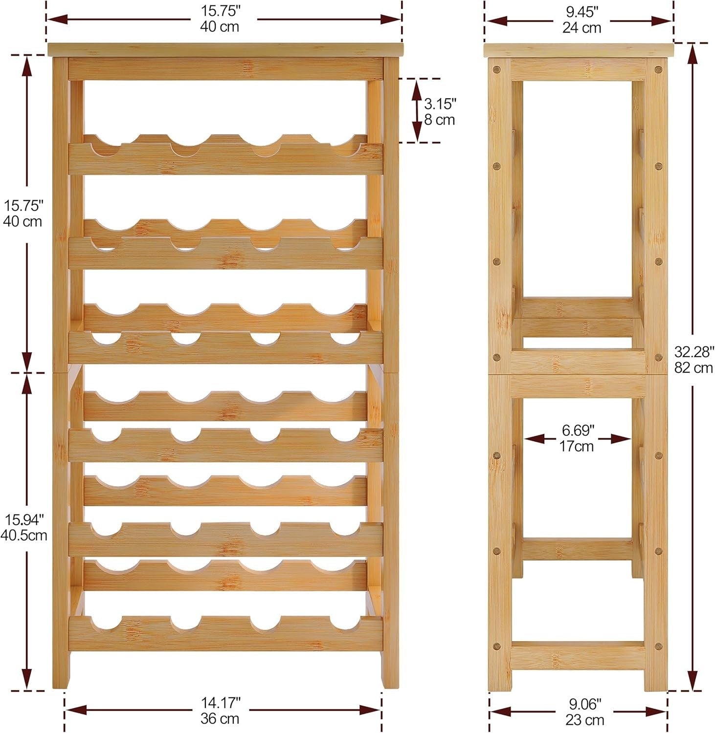 24 Bottle Wine Rack Freestanding 6 Tier Bamboo Storage Shelf