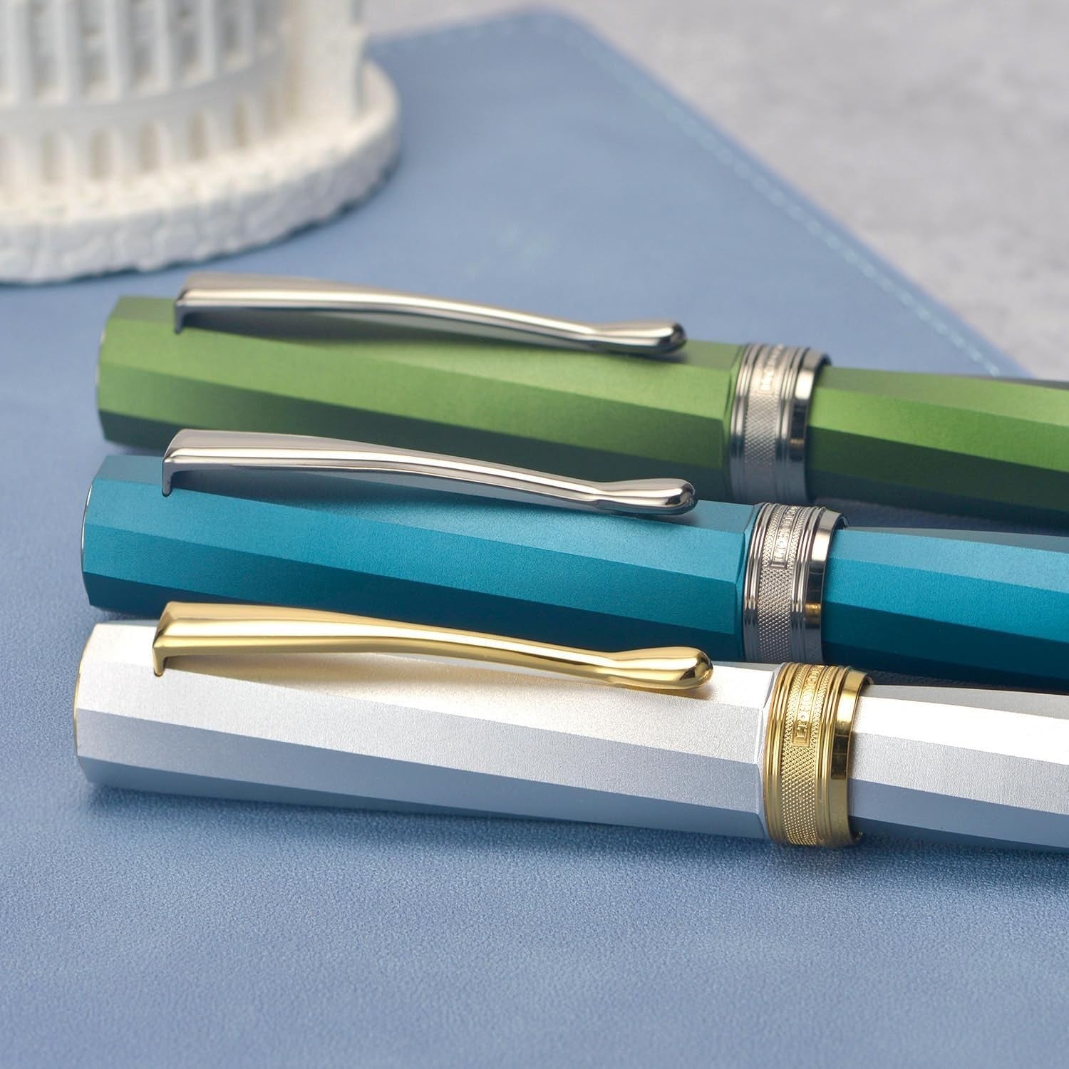 Luxury Metal Fountain Pen Fine Soft Nib Green Twill Gift Box Set Case