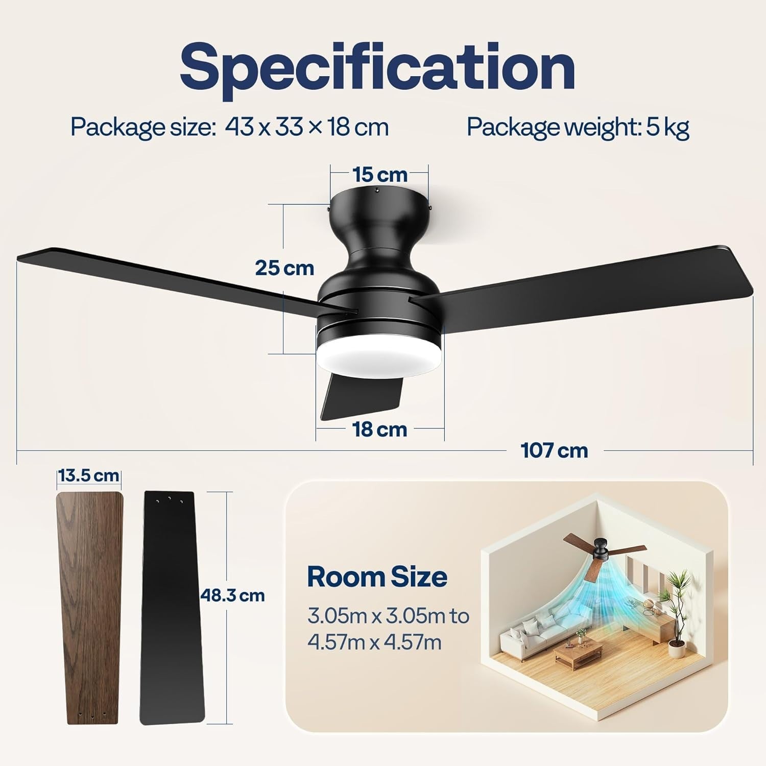 VIVOHOME 52"" Ceiling Fan with Lights, Remote, 6 Speeds, 3CCT Dimmable, Timer