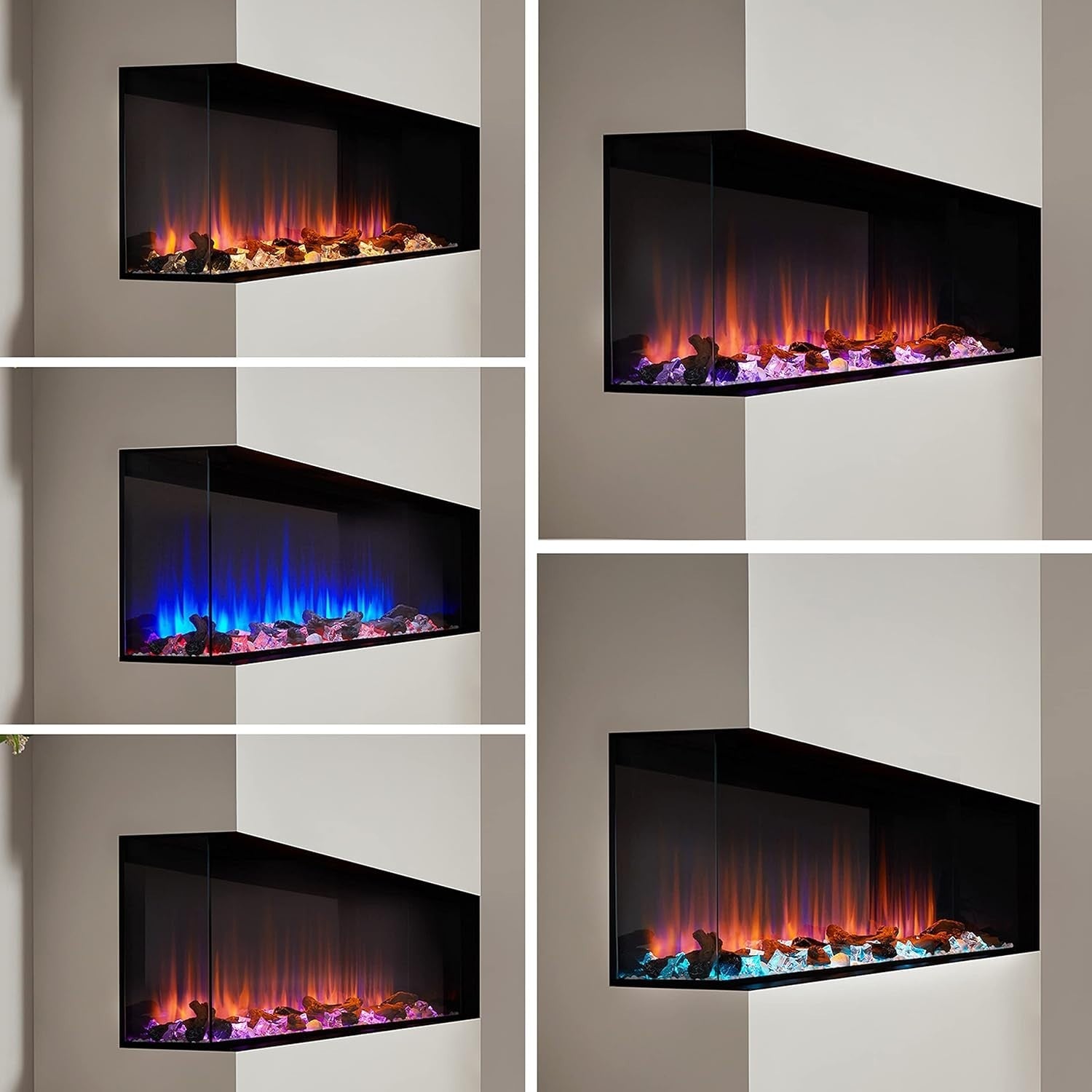 78" 3D Wall Mounted Electric Fireplace LED Log Flame Heater Inset Glass