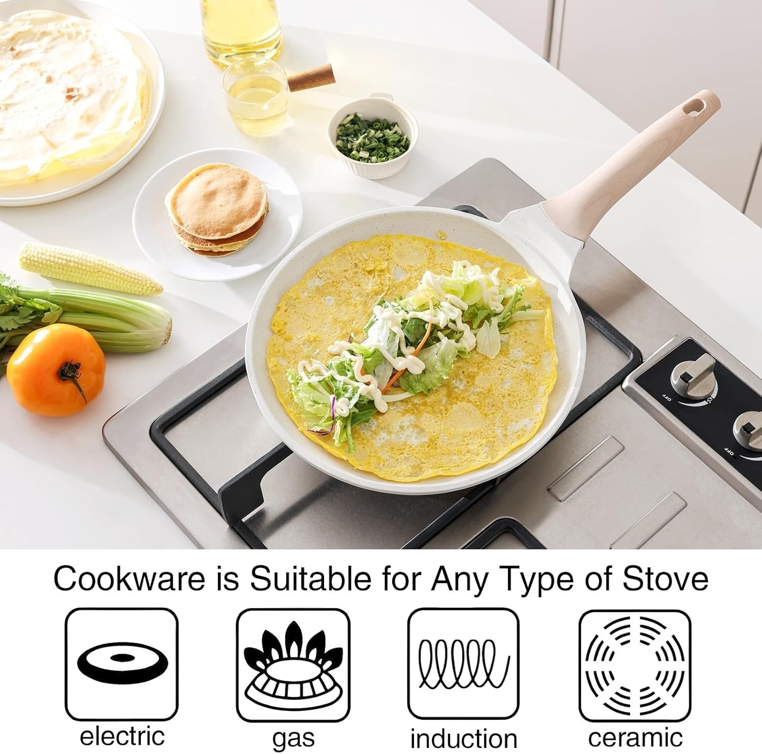 26 cm Kordisen White Non-Stick Crepe & Dosa Pan with Spreader