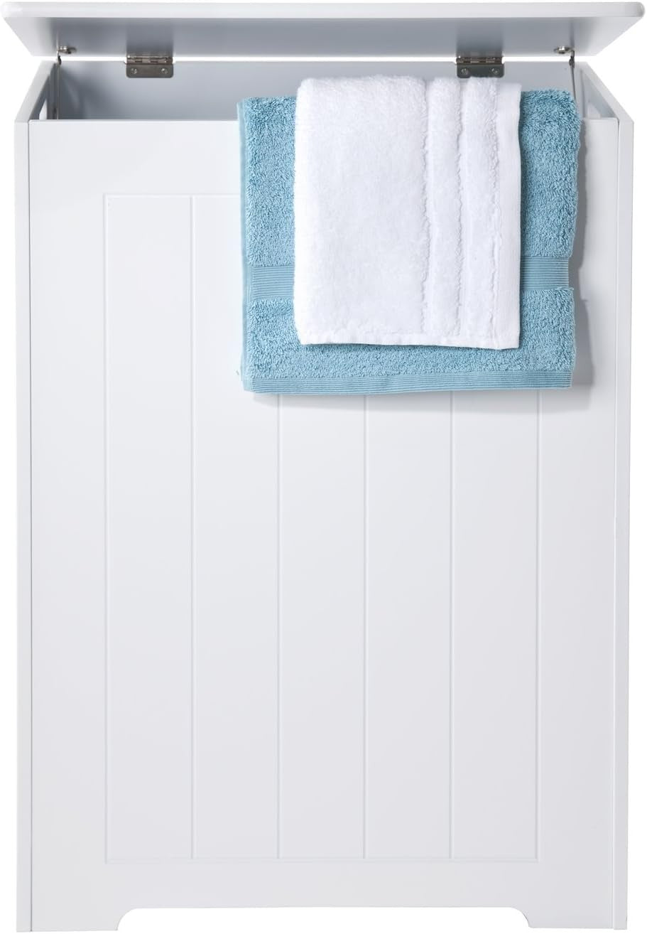 Large White Laundry Bin with Stay-Open Lid – 90L Freestanding Bathroom Hamper