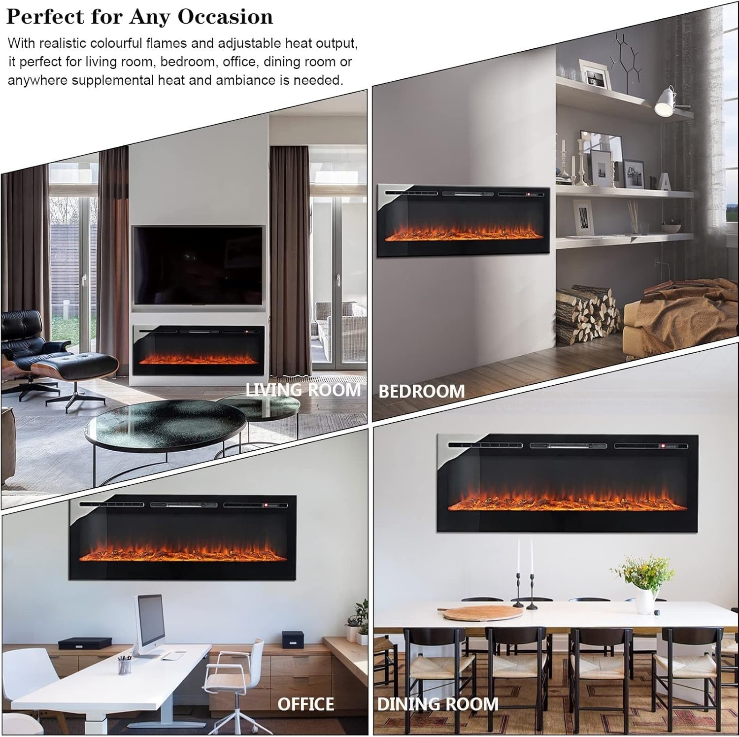 50in Recessed Electric Fireplace Wall Heater LED 12 Flames Touch Remote