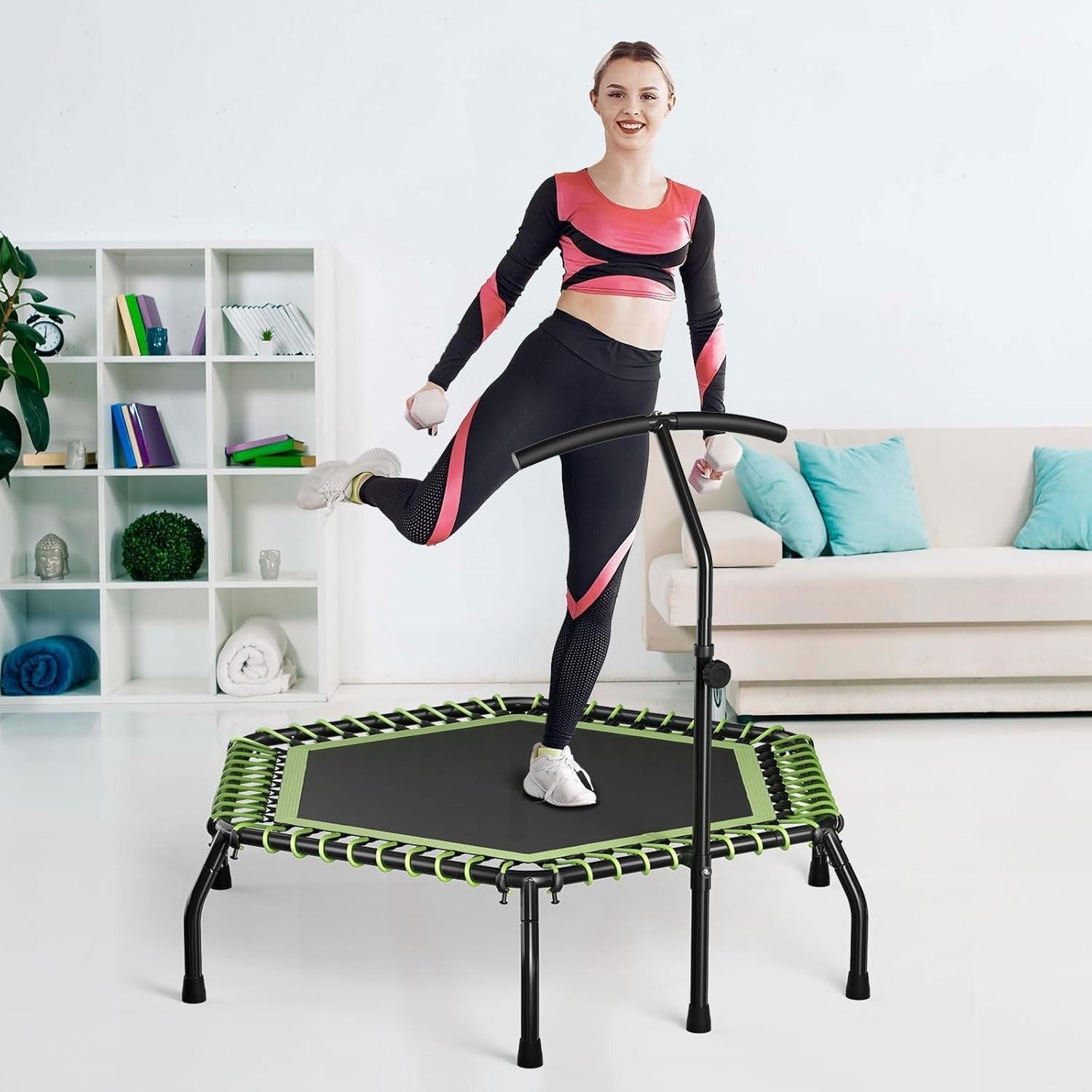48in Quiet Bungee Rebounder Trampoline Adjustable T-Bar Indoor Fitness