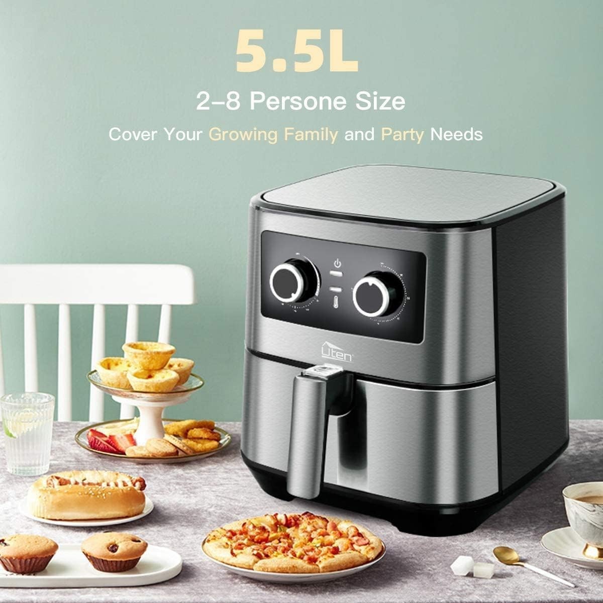 Air Fryer 5.5L 1700W Large Capacity Oil-Free Healthy Cooking Bake Grill Roast