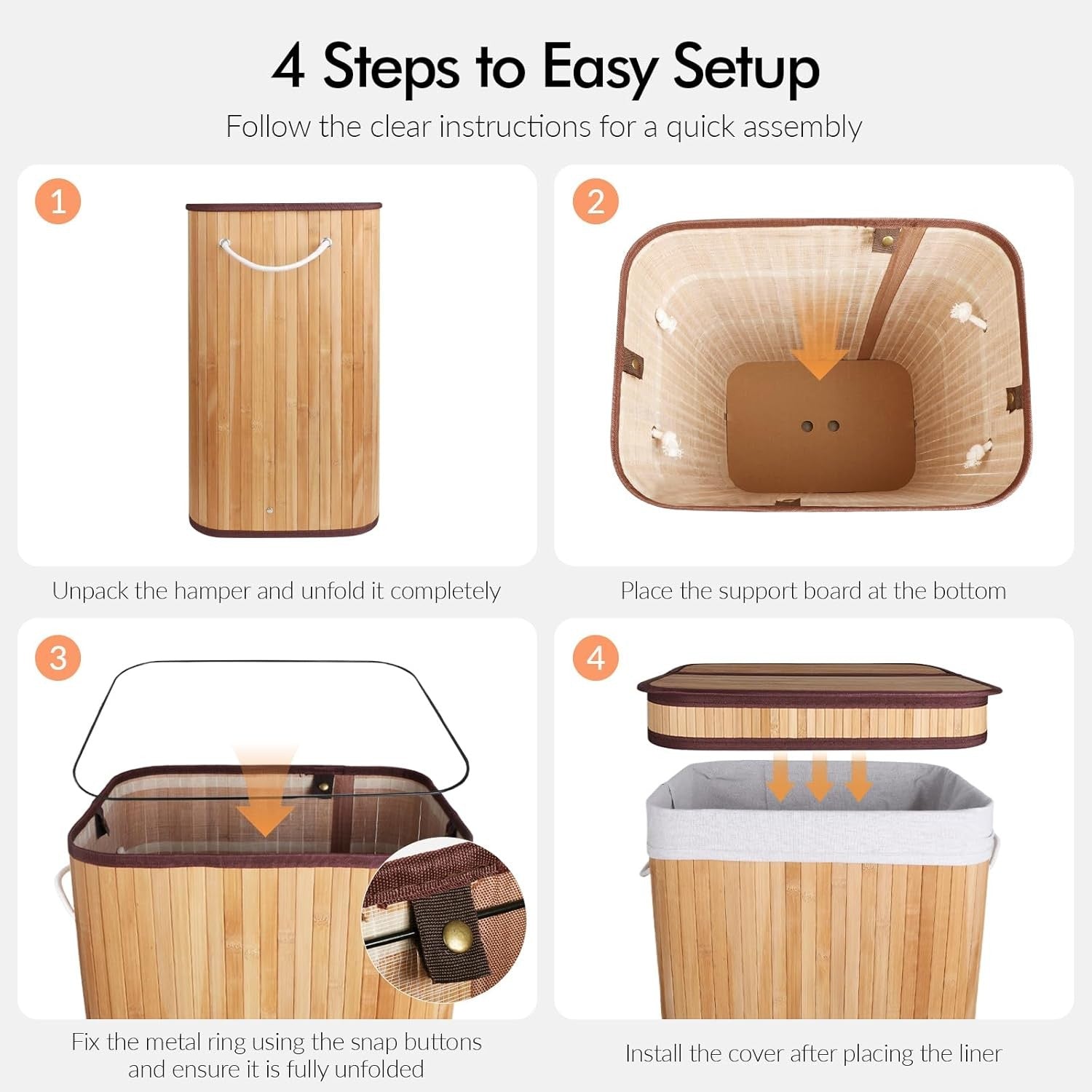 Large Bamboo Laundry Hamper with Lid | Foldable Clothes Basket & Removable Liner