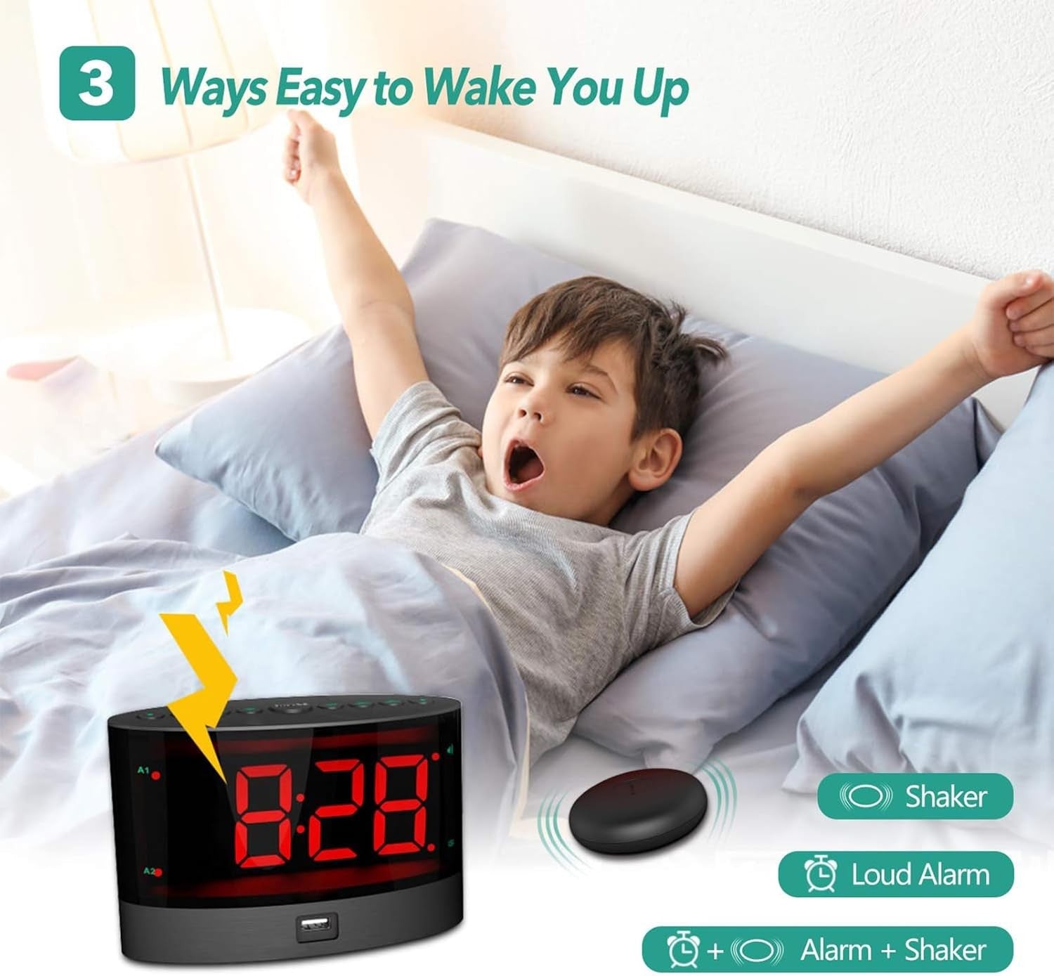 Extra Loud Alarm Clock Bed Shaker Vibrating Dual Alarm for Heavy Sleepers