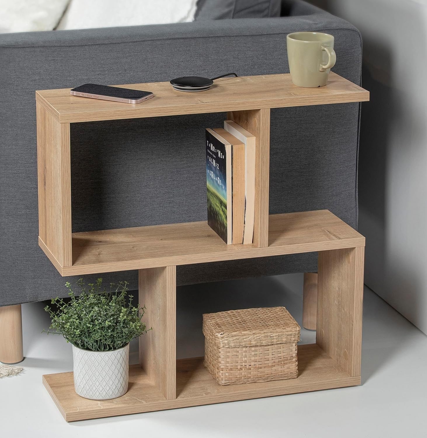 Oak 2-Tier Storage Side Table – Slim, Versatile Organizer, Easy Assembly