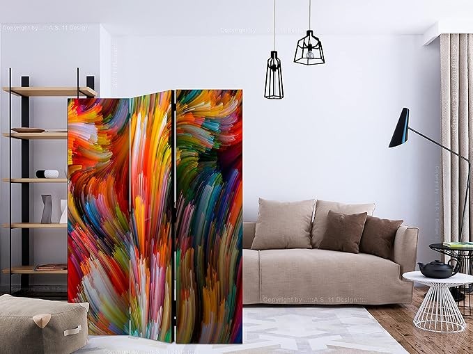 Abstract Colourful Folding Room Divider 3 Panel Acoustic Canvas Privacy Screen