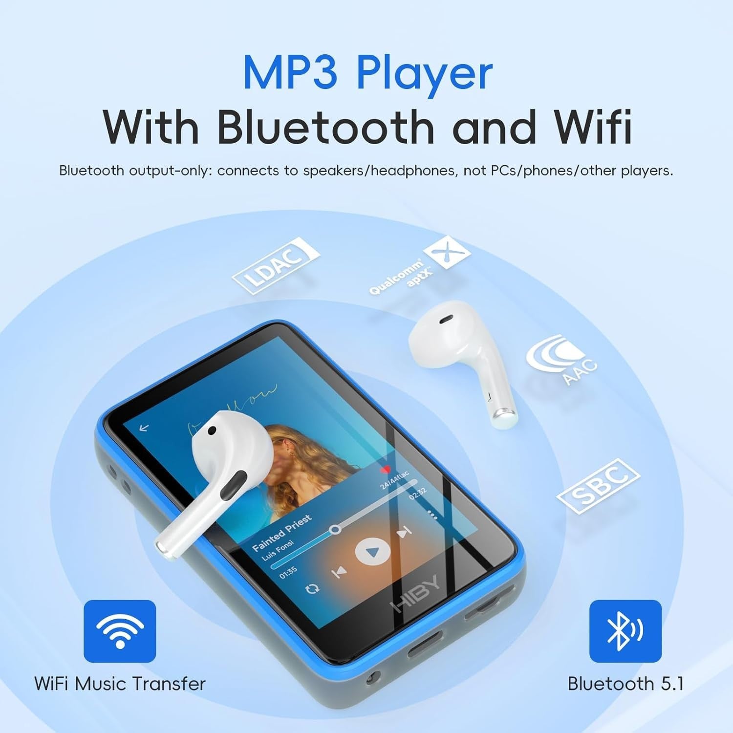 High Resolution Bluetooth 5.1 HiFi Music Player Touchscreen DAC 2TB Storage