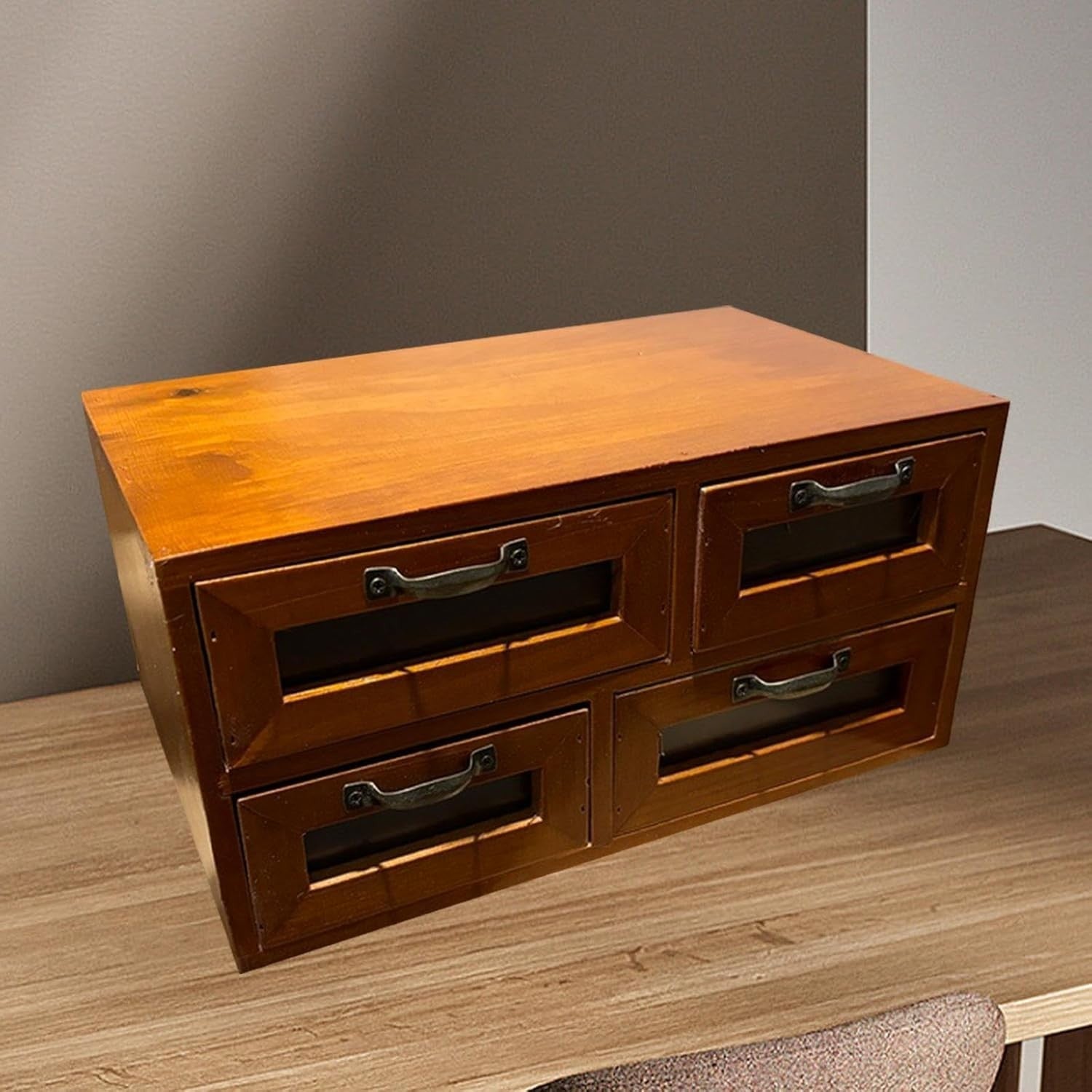 Wooden Desk Organizer with 4 Drawers – Makeup, Office & Monitor Stand