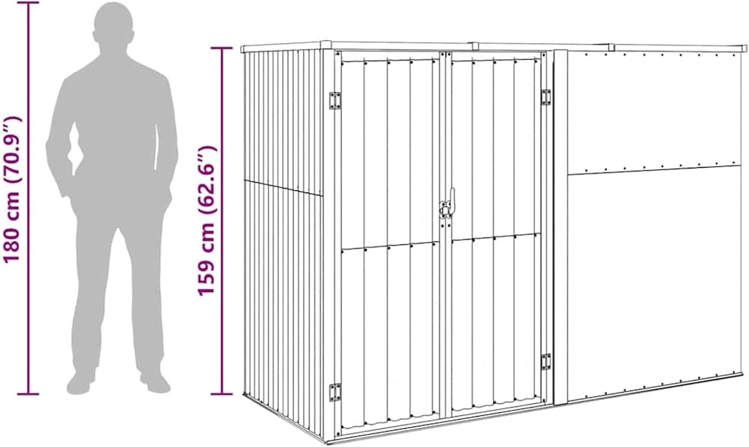 7.4x2.9FT Metal Garden Tool Shed Outdoor Storage House with Roof & Double Doors