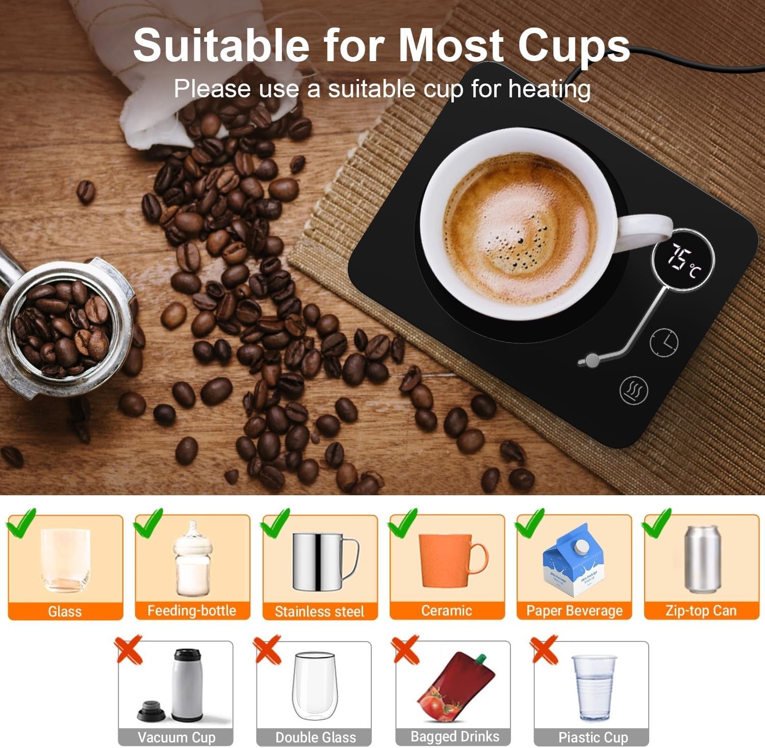 Smart Coffee Mug Warmer – Desk Beverage Warmer, Black/Brown