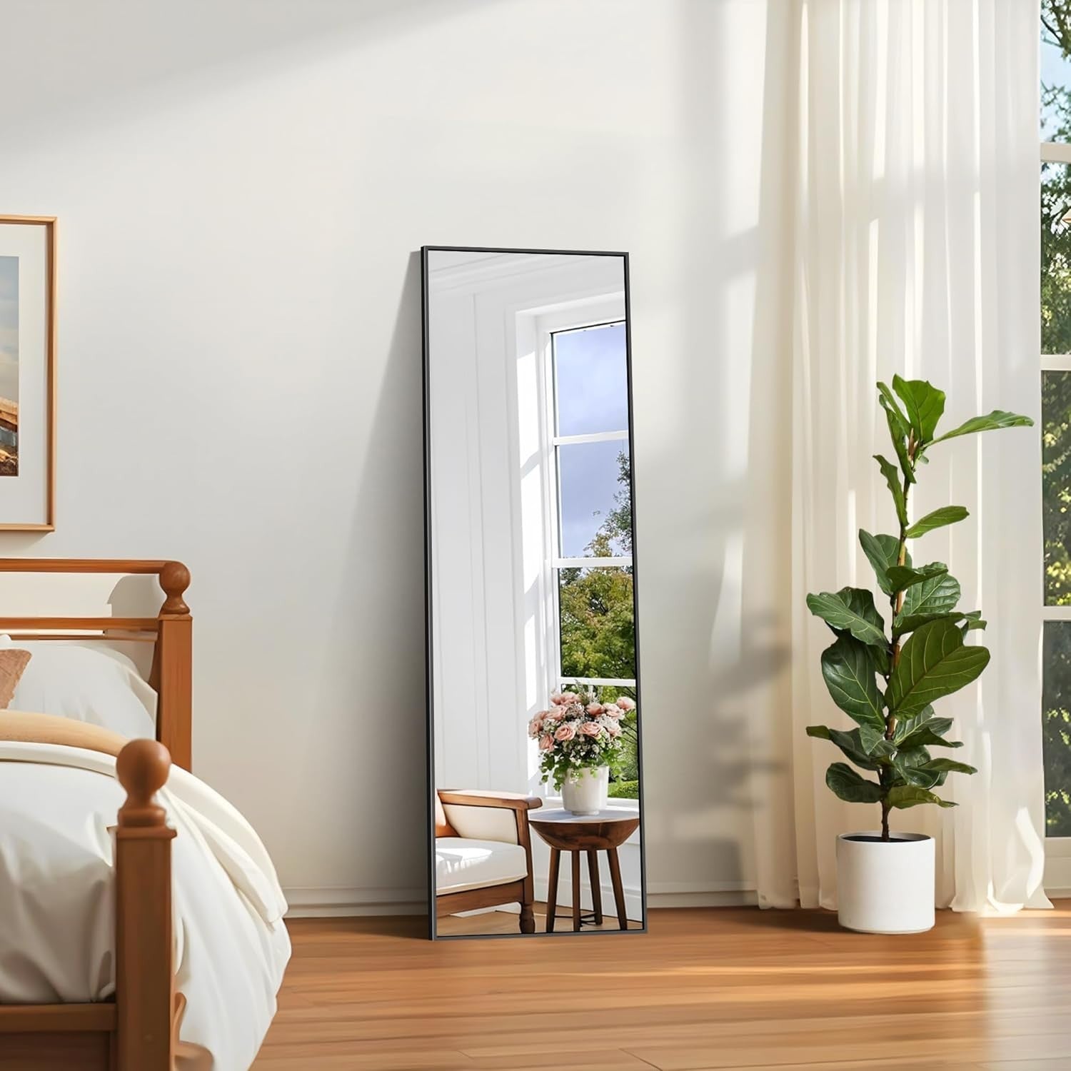 Full Length Floor Mirror 147x44cm Black Frame Leaning Wall Dressing Mirror