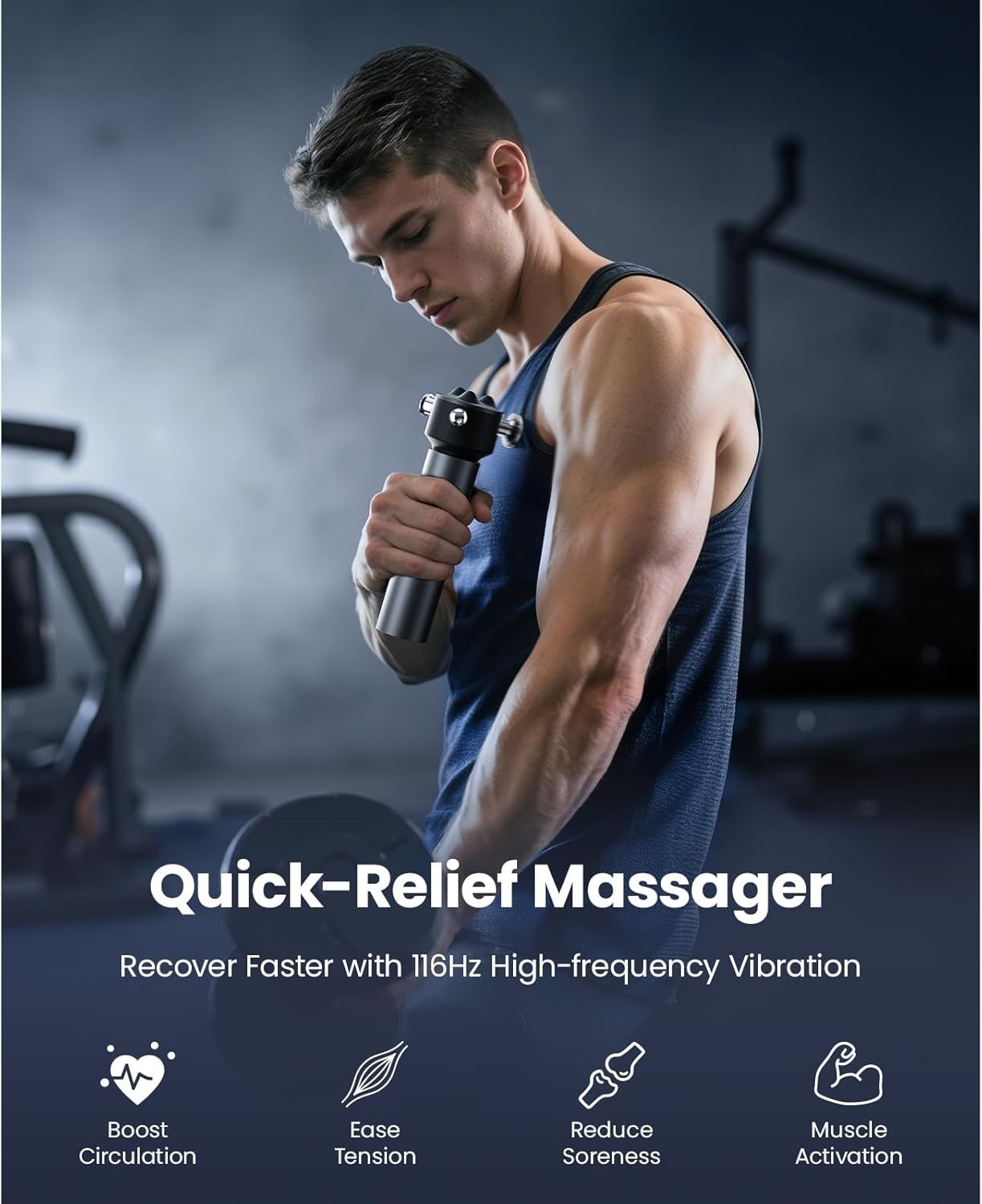 Deep Tissue Vibration Massage Gun with 4 Attachments, Portable & Quiet Motor