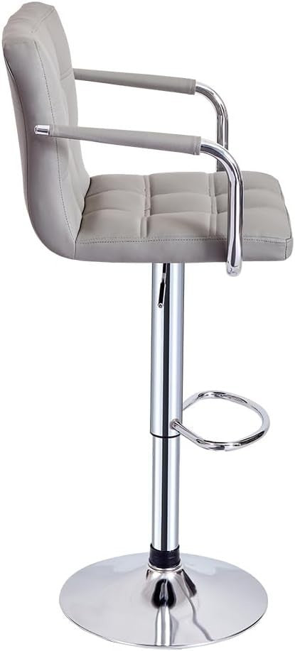 Grey Faux Leather Adjustable Swivel Bar Stool with Armrest