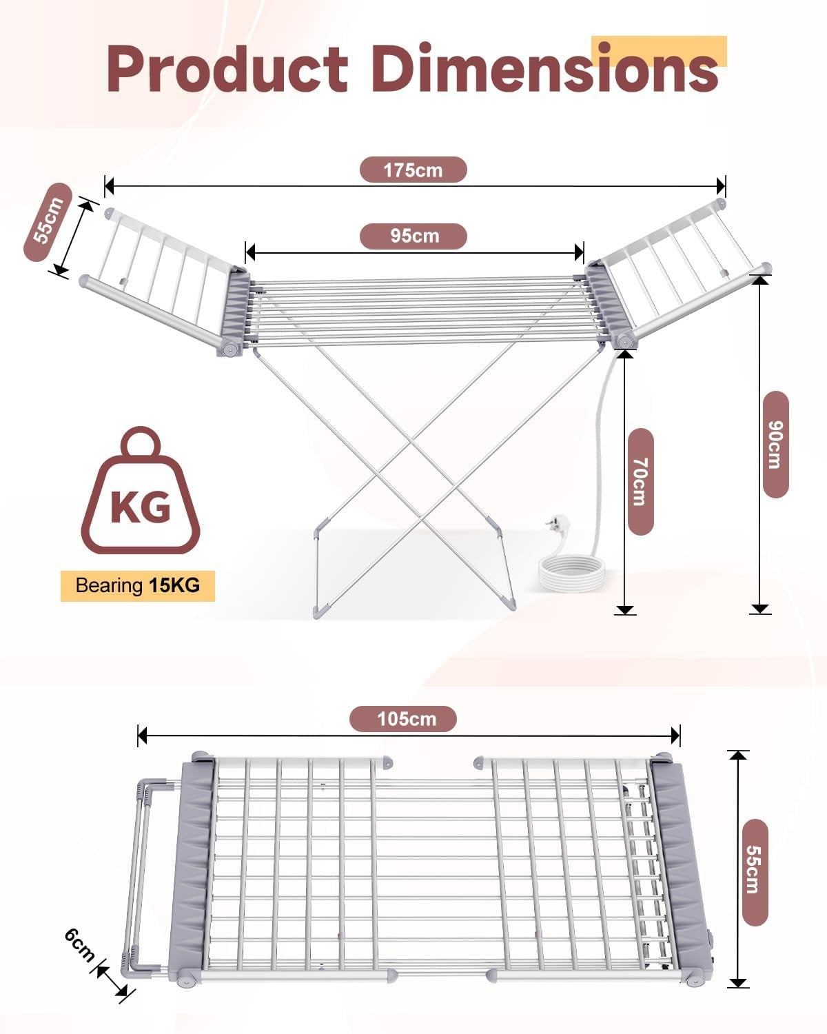 Electric Heated Clothes Airer Touch Screen Timer Foldable Indoor Drying Rack