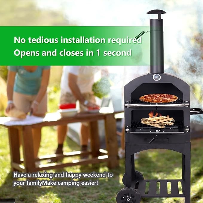 Wood Fired Outdoor Pizza Oven with Wheels | 12” Stainless Steel Brick Oven
