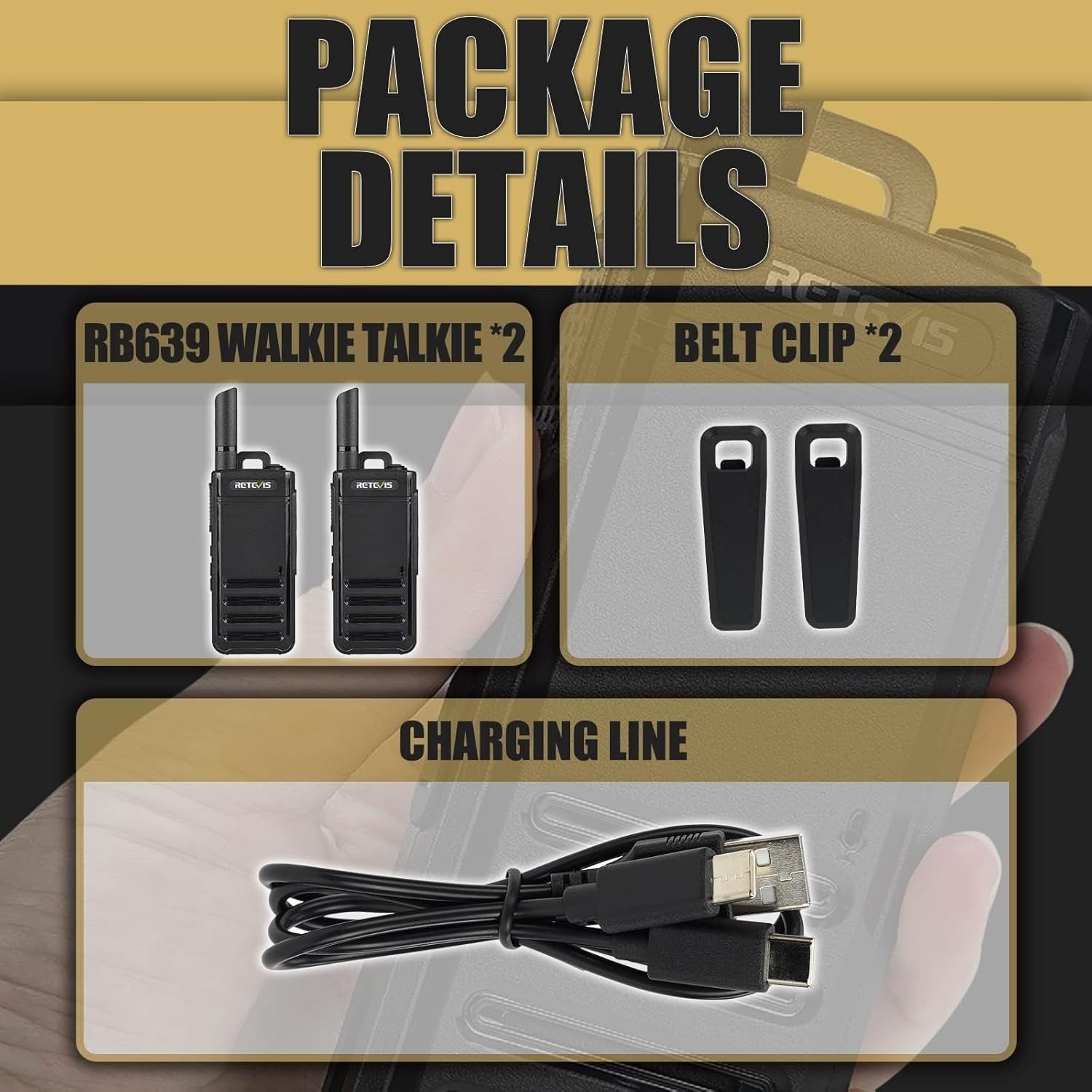 Ultra Thin Walkie Talkies 2 Way Radio VOX USB-C Rechargeable Pair