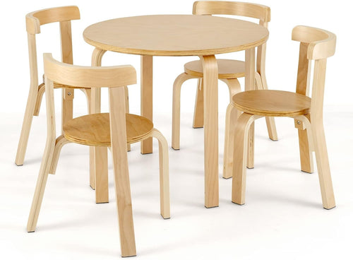 Kids 5-Piece Wooden Table & Chair Set with Ergonomic Chairs for Play & Learning
