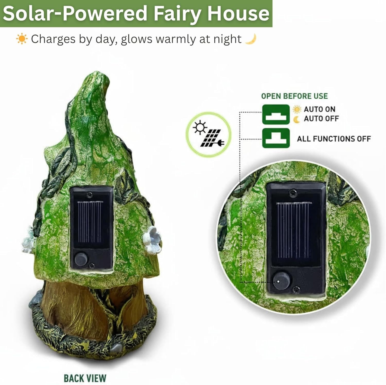 Solar Fairy House Garden Ornament 22cm | LED Light Resin Pixie Home Decor