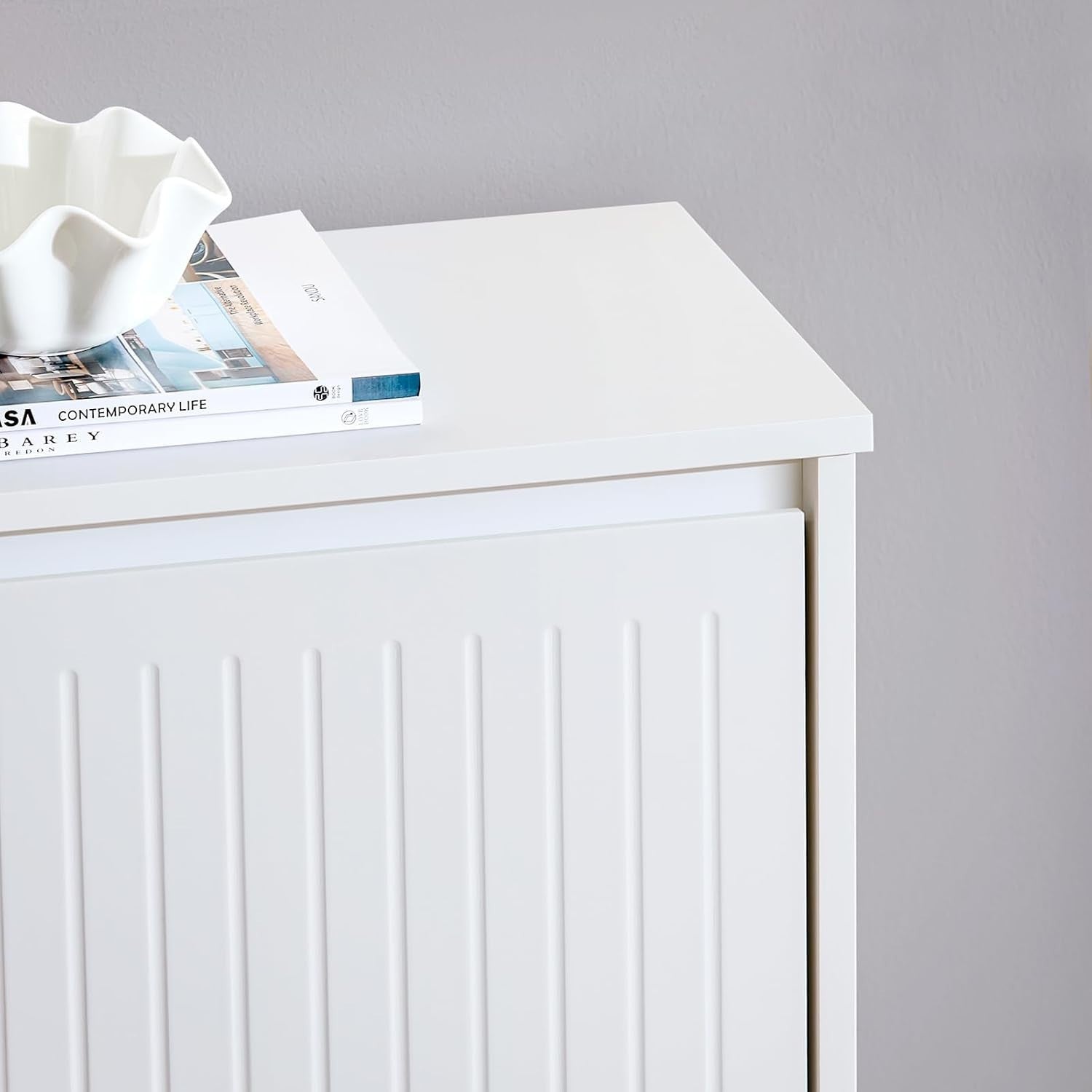 Tall White Shoe Cabinet – Slim 3 Flip Drawer Storage Unit 120cm Hallway