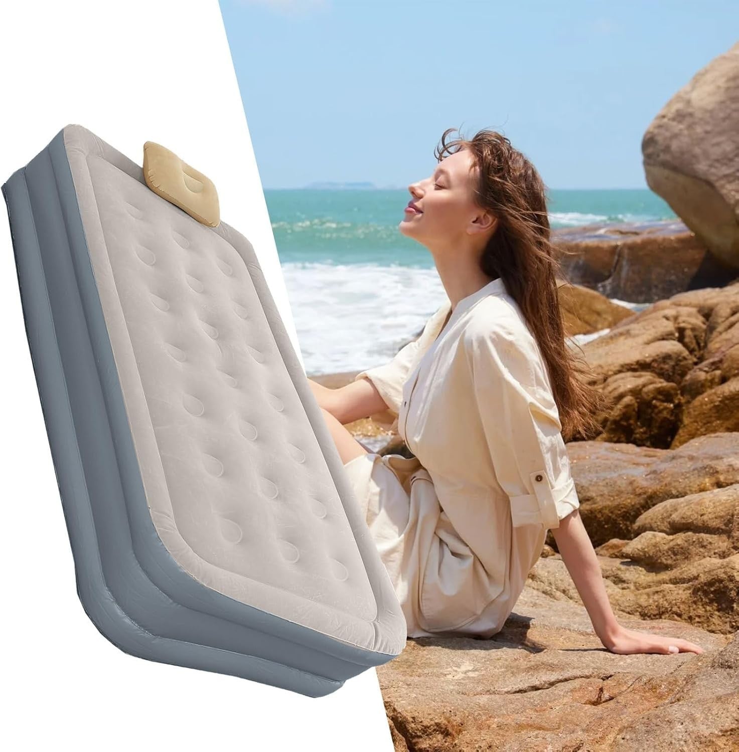Adult Inflatable Air Mattress with Built-in Pump | Portable Floor Bed