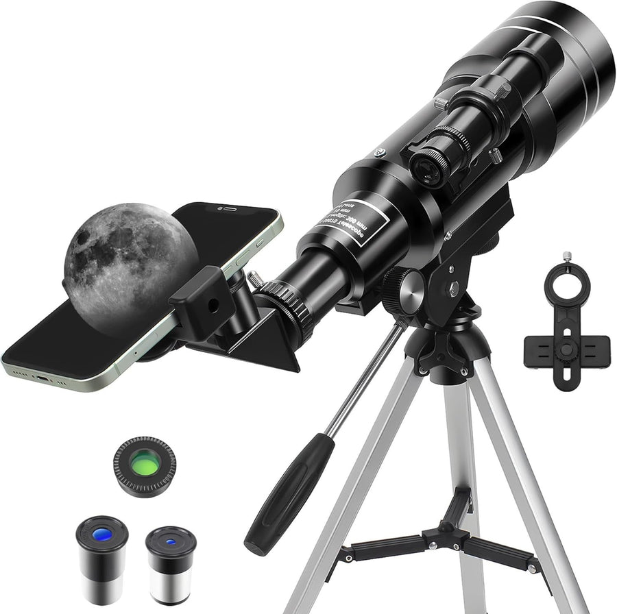 70mm Kids Telescope with Tripod, Phone Adapter & 150X Magnification