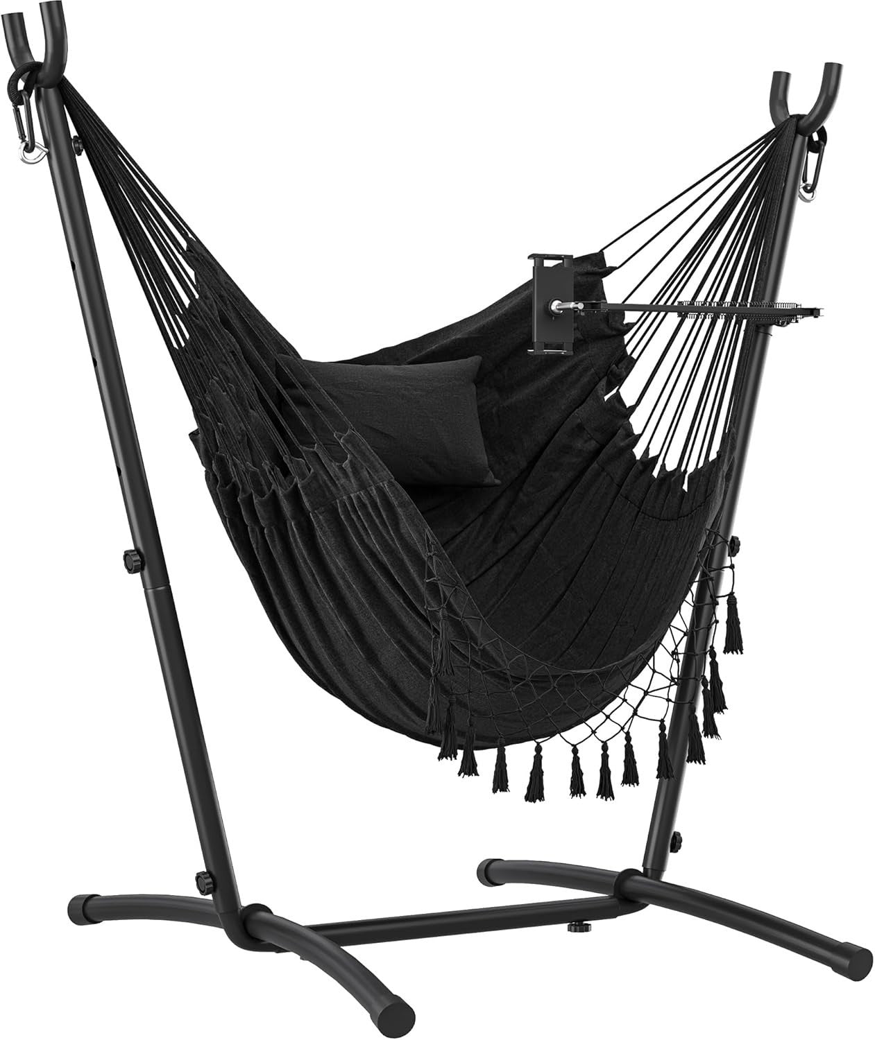 Heavy-Duty Outdoor Hammock Chair with Stand, Adjustable Phone Holder, 158x110x14