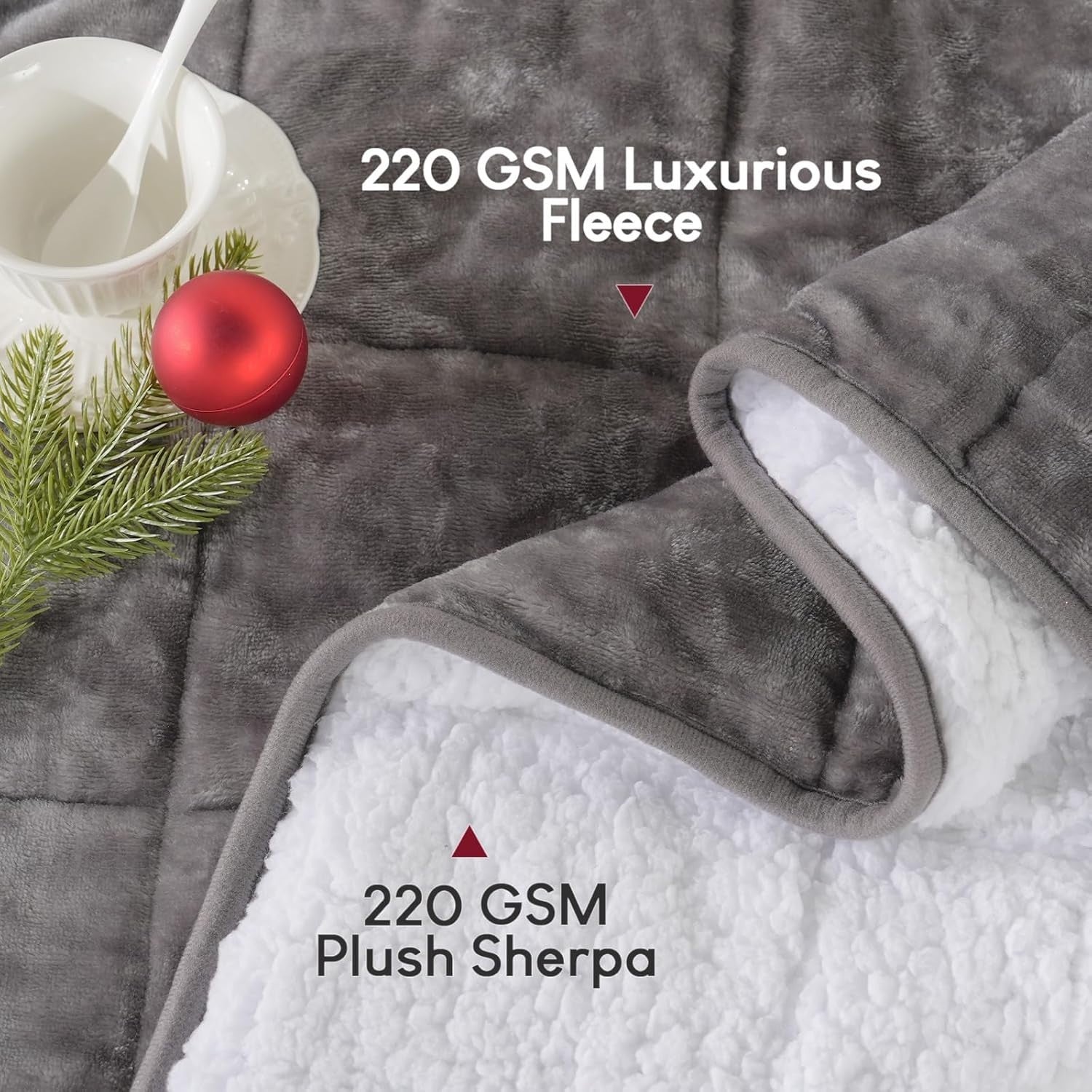 Sherpa Fleece Weighted Blanket Grey 5.5kg 120x180cm Plush Warm Comfort