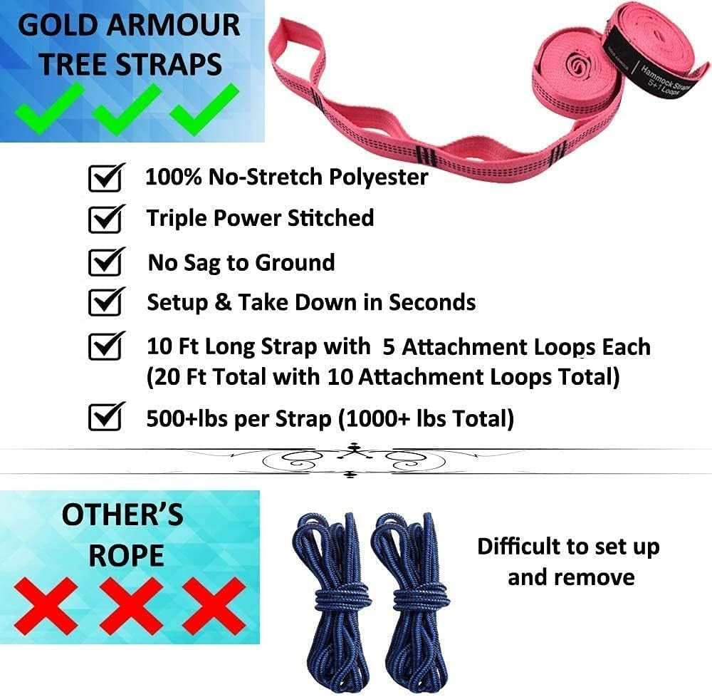 Ultra-Light Camping Hammock 500lb Capacity w Tree Straps Gold,pink
