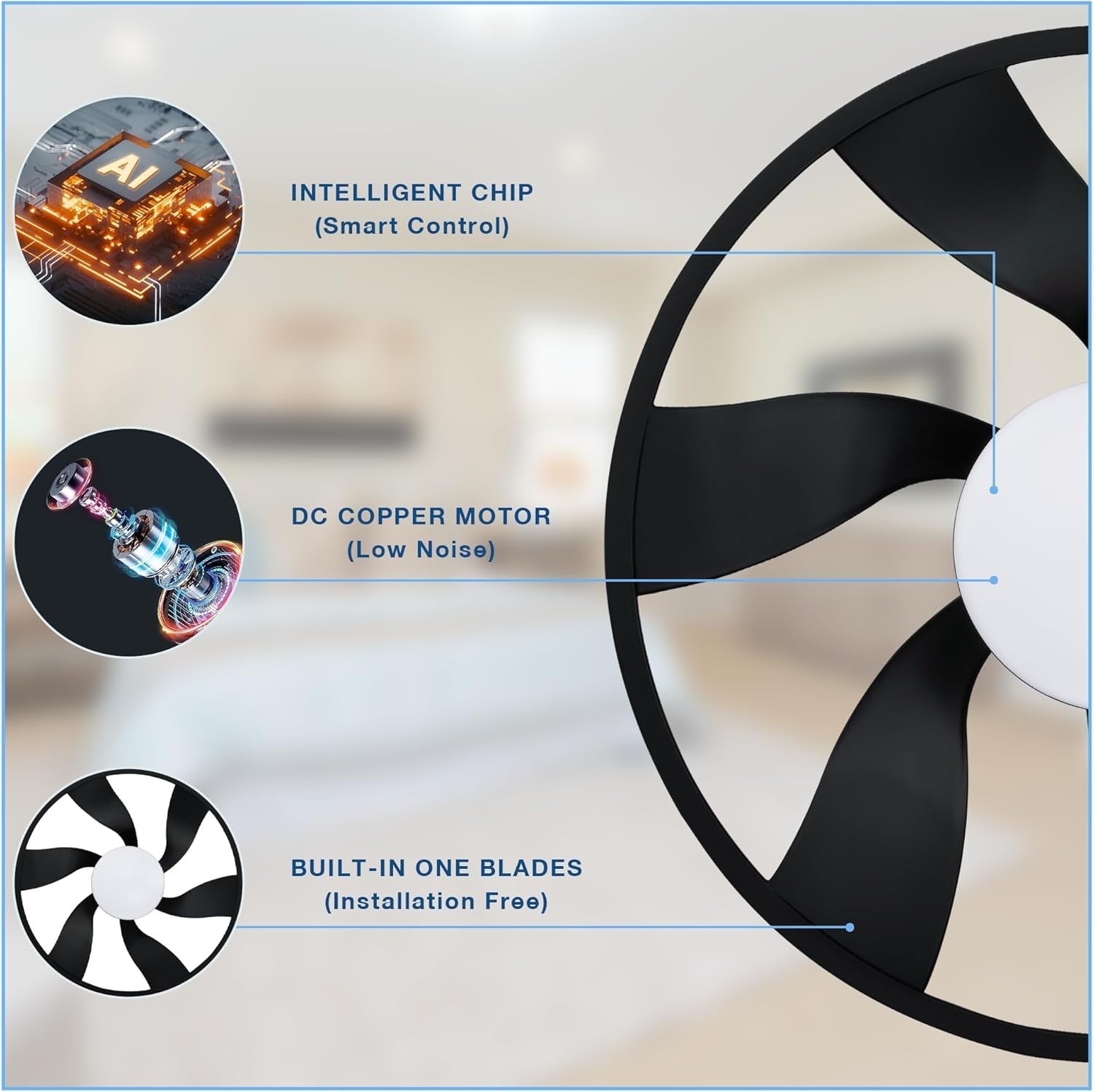 Hoenofly 22" Smart Ceiling Fan with Light, WiFi App Remote, Dimmable – Black