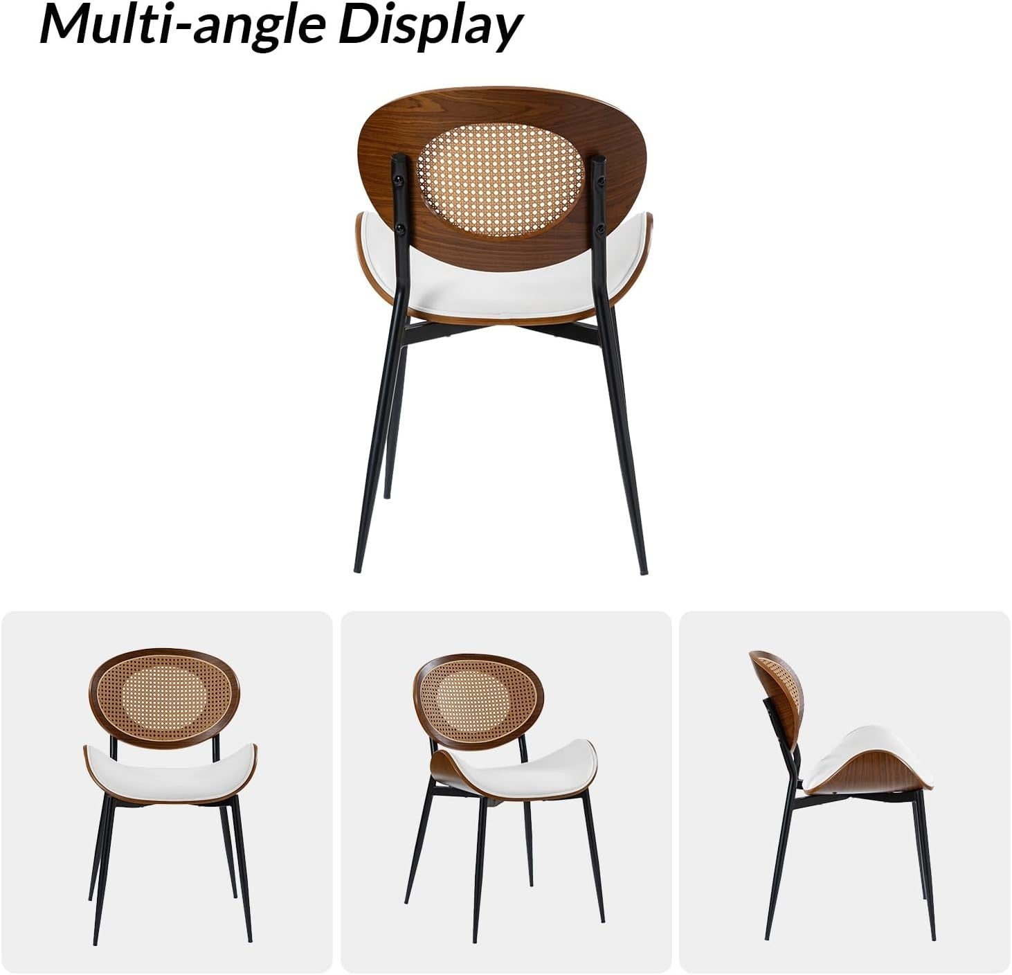 Set of 4 Modern Dining Chairs Rattan Back Upholstered Wooden Kitchen Seats