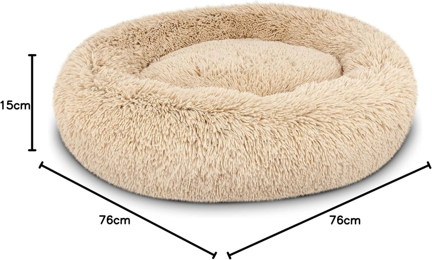 Medium Calming Donut Dog Bed 76cm Plush Round Nest Beige
