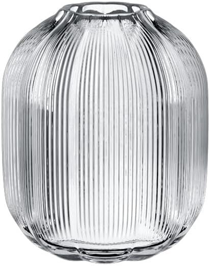 Clear Glass Flower Vase 19cm Modern Ribbed Table Vase Home Decor