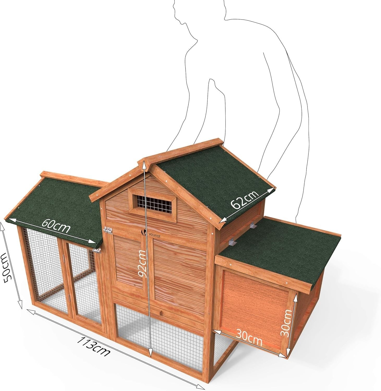 Wooden Chicken Coop Outdoor with Nest Box Ramp Easy Clean Hutch 2 Hens