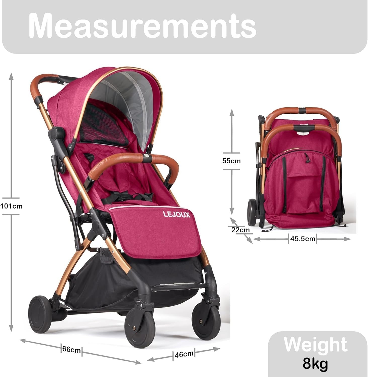 Lightweight Foldable Baby Pushchair One-Hand Travel Buggy Reclining Seat Pink