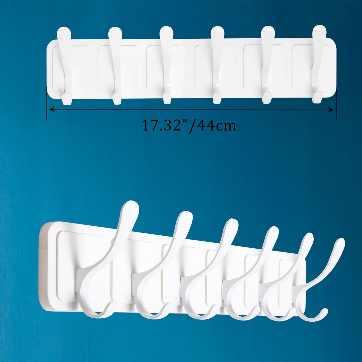 White Wall Coat Rack Set | 2x 6 Hook Wooden Hanger Racks Scandi Minimalist