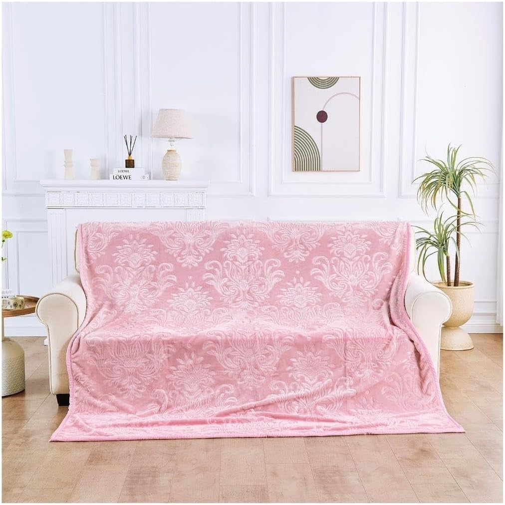Blush Pink 4kg Damask Weighted Blanket 200x240cm King Bed Fleece Throw