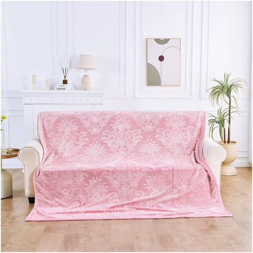 Blush Pink 4kg Damask Weighted Blanket 200x240cm King Bed Fleece Throw