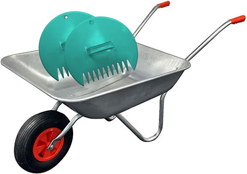 65L 1-Wheel Wheelbarrow Silver – Pneumatic Tyre Durable Set w/ Leaf Grabber 60kg