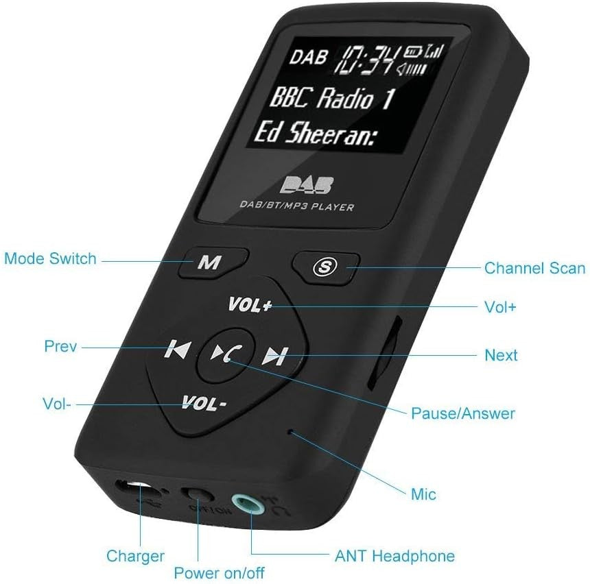 Pocket DAB/DAB+ FM Digital Radio Bluetooth MP3 Player