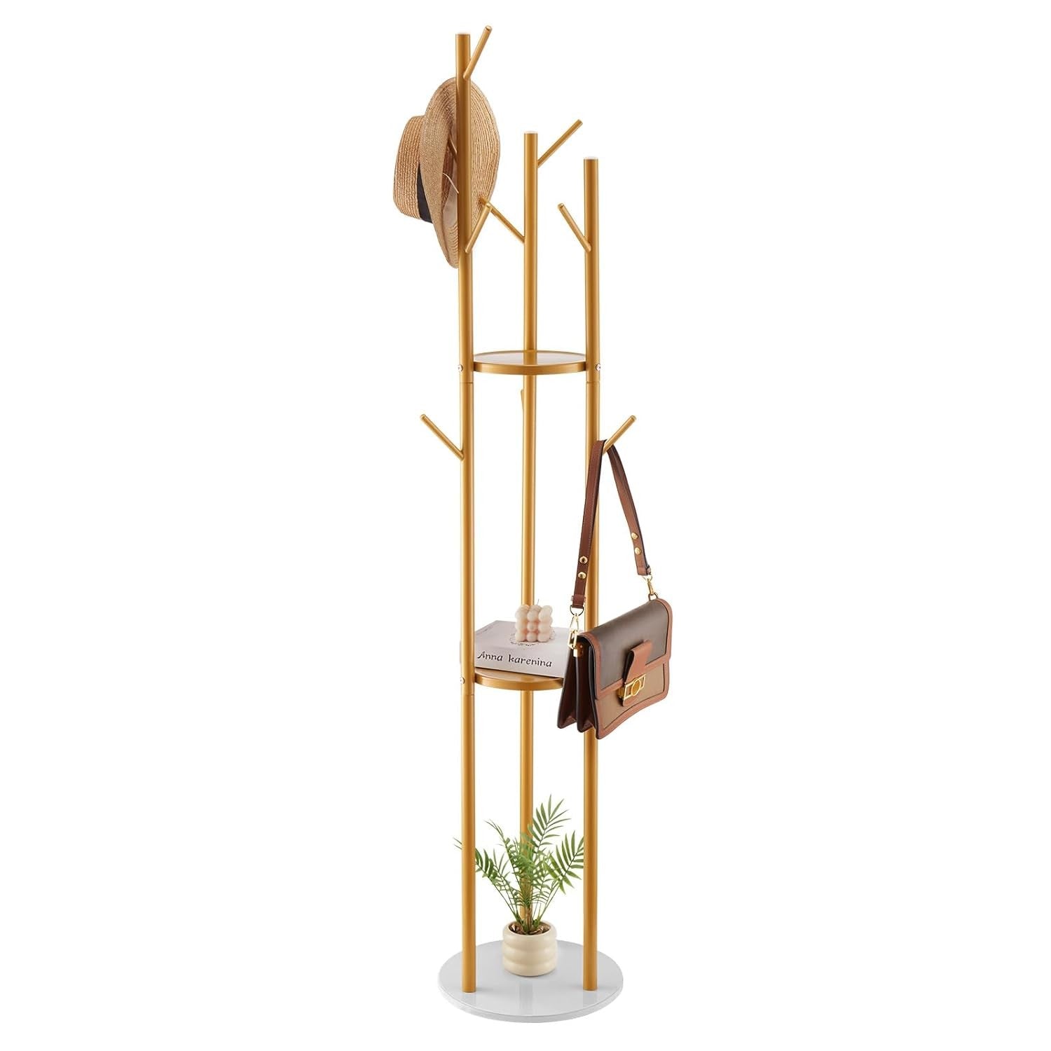 Freestanding Coat Rack with Quartz Stone Base | 9 Hooks Hall Tree Stand