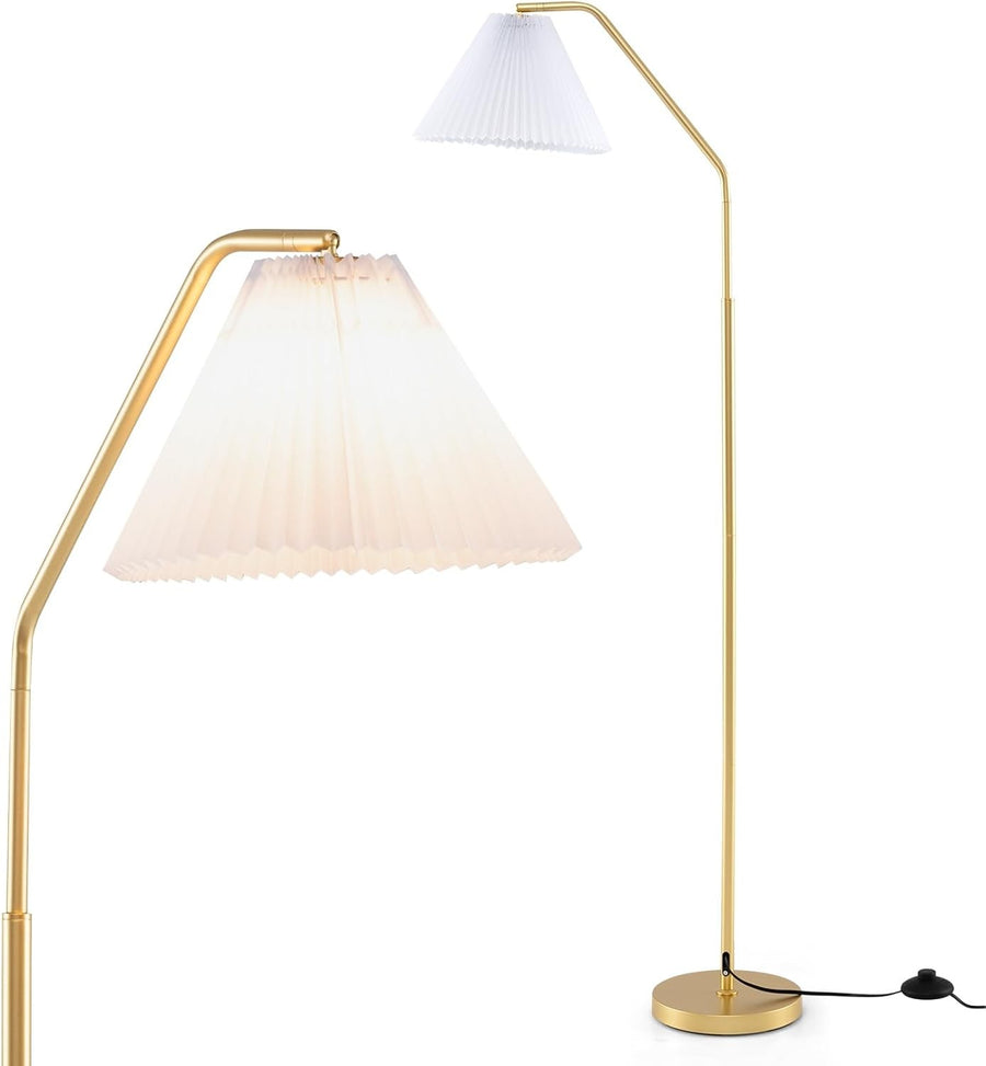 Arc Floor Lamp 168cm Adjustable Head E27 Pleated Shade Foot Switch