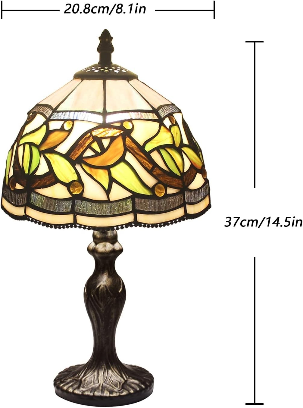 Vintage Stained Glass Table Lamp with Leaf Flower Shade Warm Light
