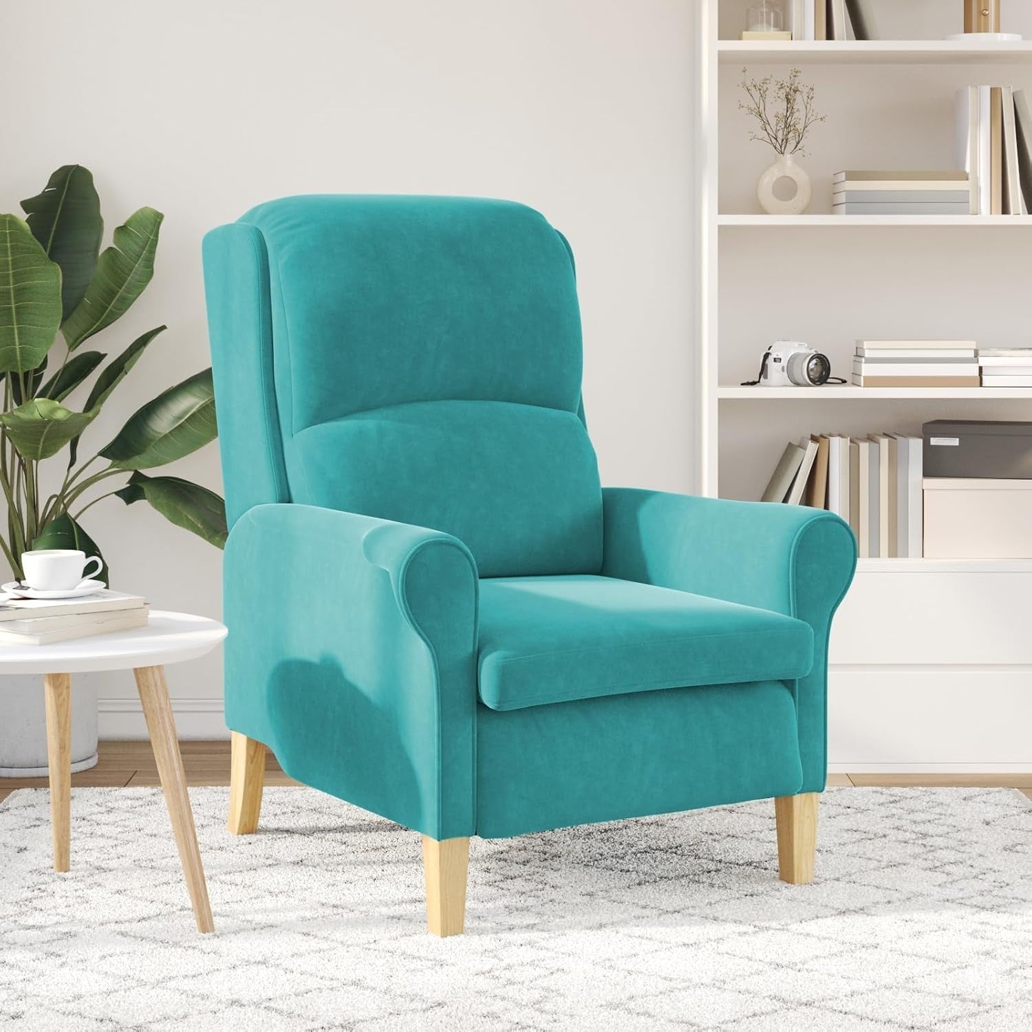 Turquoise Recliner Armchair Fabric Wingback Chair Wood Legs Lounge