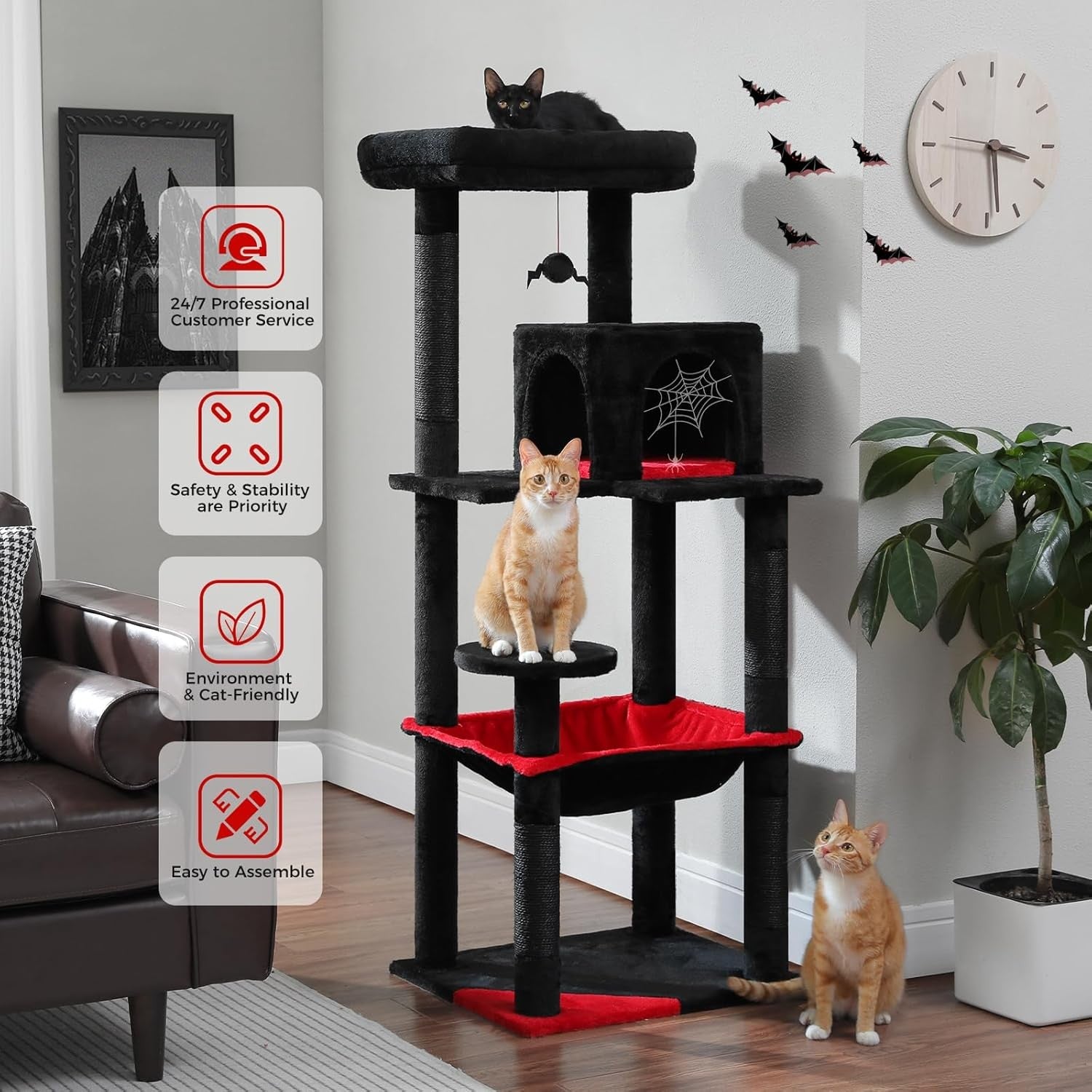 Large Cat Tree Tower 143cm Multi Level Scratching Posts Hammock Condo