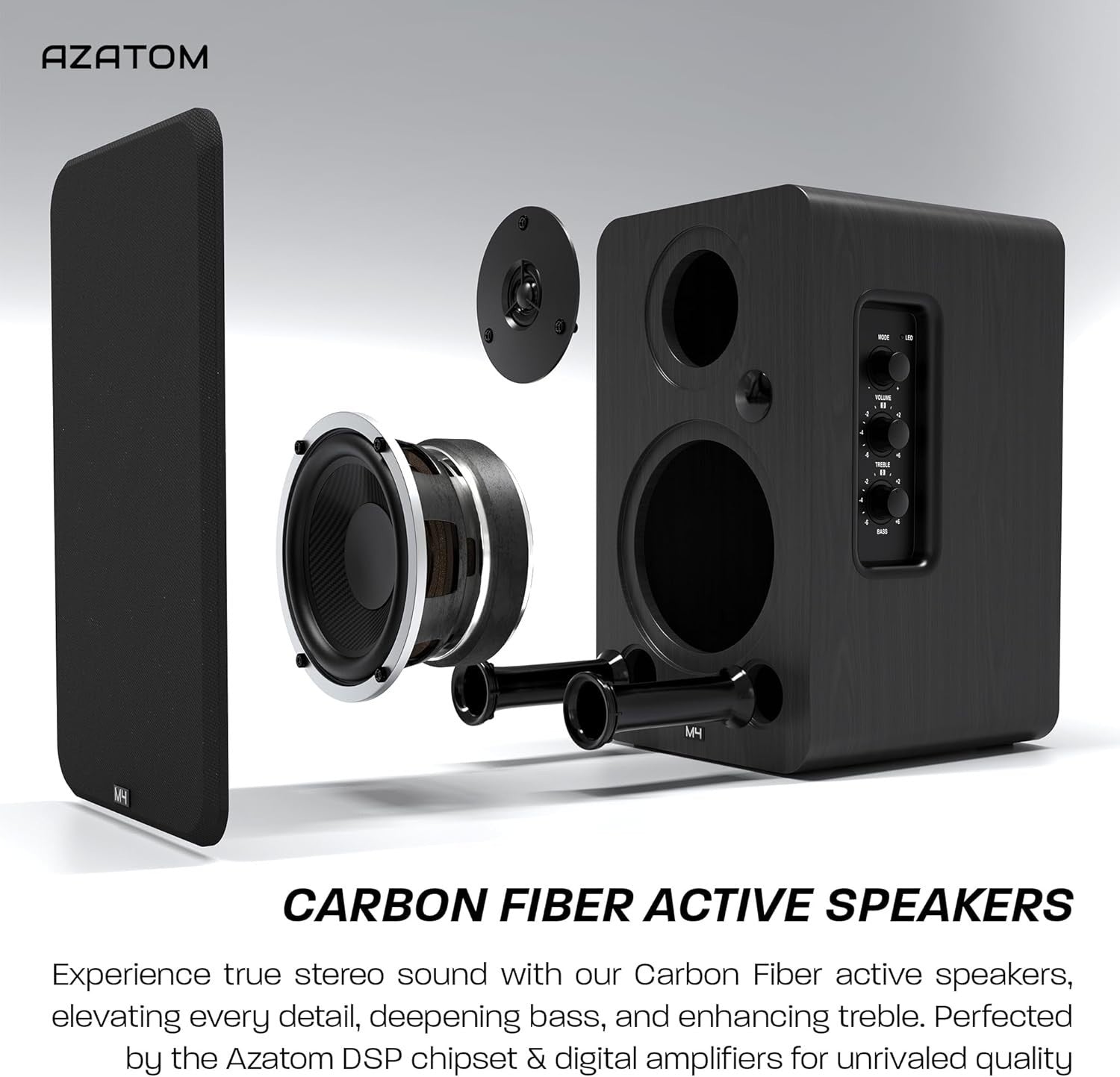 80W Bluetooth Bookshelf Speakers Hi-Res Audio HDMI Optical RCA Wood Finish